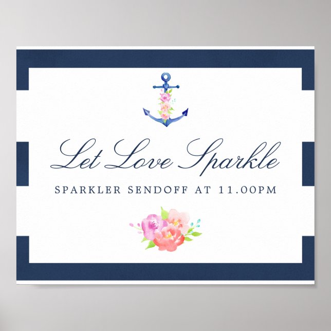 Affiche Mariage floral Nautique Sparkler Sendoff (Devant)