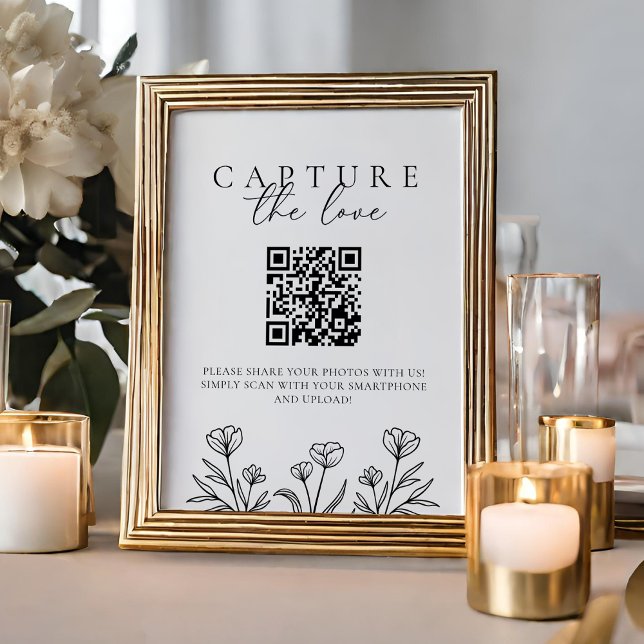 Affiche Mariage Floral Noir Simple Capter Le Signe D'Amour (Créateur téléchargé)