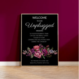 Affiche Mariage floral noir violet sans bouchon