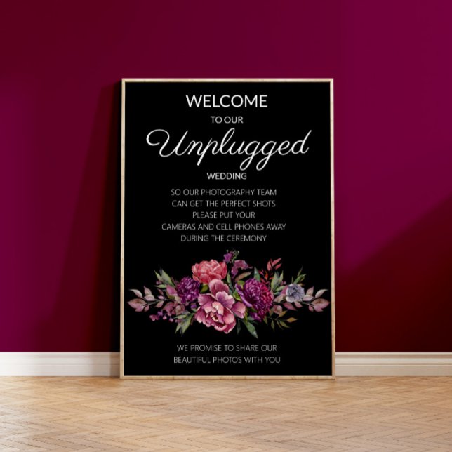 Affiche Mariage floral noir violet sans bouchon (Créateur téléchargé)