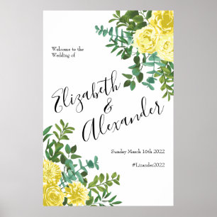 Affiche Mariage floral pastel jaune clair Peony Rose