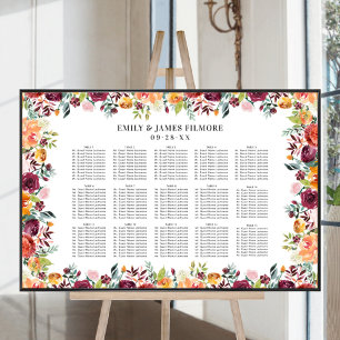 Affiche Mariage Floral Rose Automnal Burgundy Rustique Pla