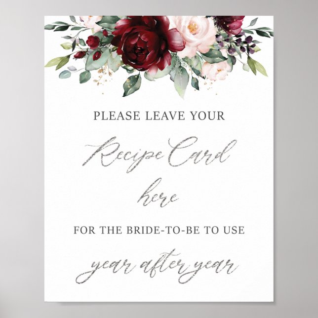 Affiche Mariage Floral Rose Bourguignon Rose Tendue avec u (Devant)