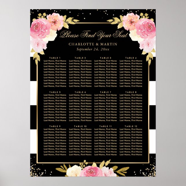 Affiche Mariage floral rose d'or noir Graphique 12 (Devant)