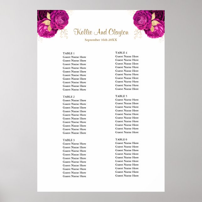 Affiche Mariage Floral Rose Et Or (Devant)