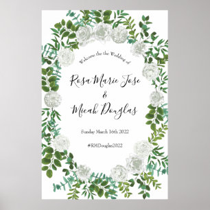 Affiche Mariage floral rose noire et blanche