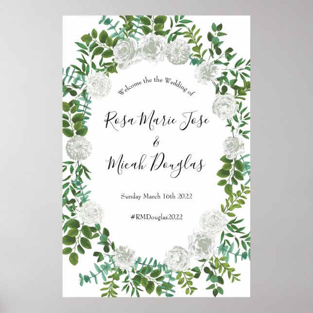 Affiche Mariage floral rose noire et blanche (Devant)