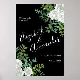 Affiche Mariage floral rose noire et blanche