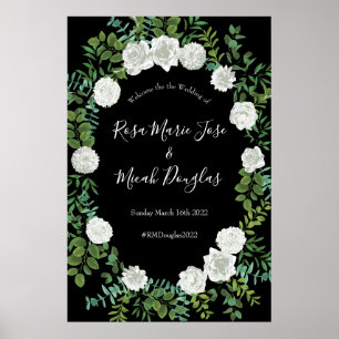 Affiche Mariage floral rose noire et blanche