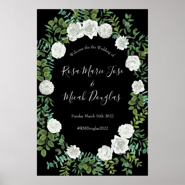 Affiche Mariage floral rose noire et blanche (Devant)