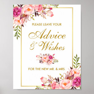Affiche Mariage Floral Rose or Conseils et souhaits