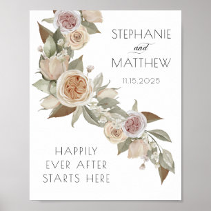 Affiche Mariage floral rose poivré