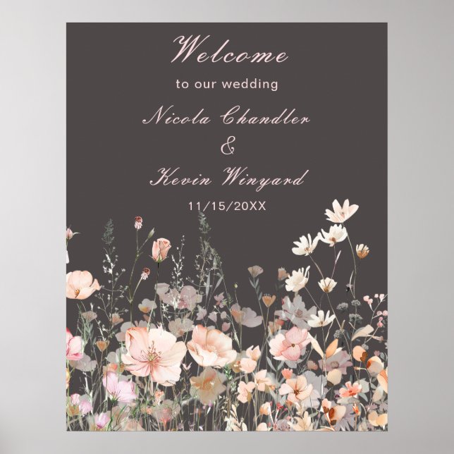 Affiche Mariage floral rose rose rose fleur sauvage (Devant)