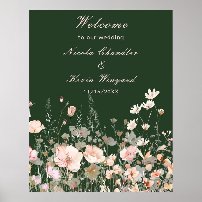 Affiche Mariage floral rose rose rose fleur sauvage (Devant)