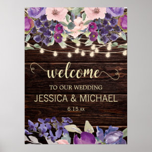 Affiche Mariage floral rose violet rouge
