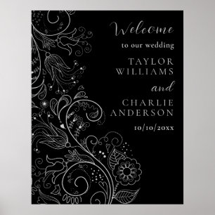 Affiche Mariage floral soyeux et noir
