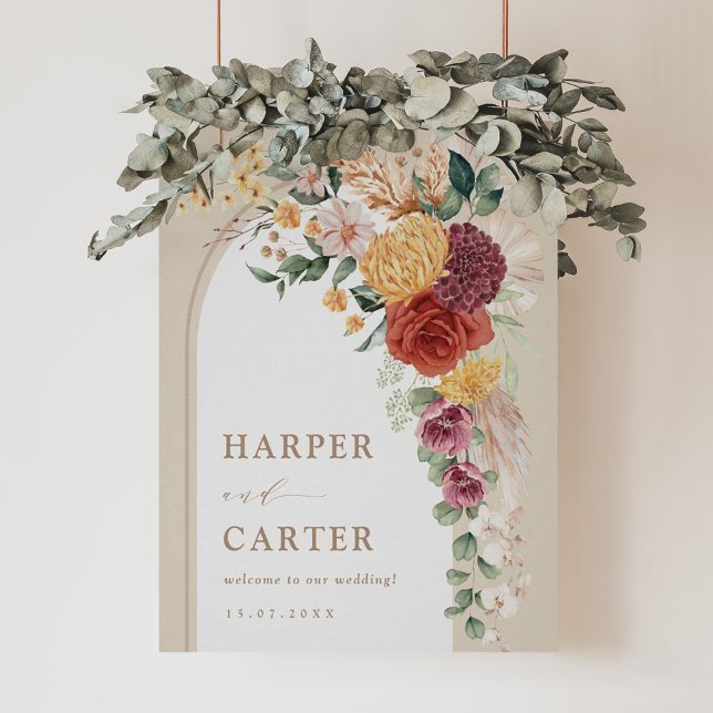 Affiche Mariage Floral Tropical Bohème Rustique de Bienven (Créateur téléchargé)