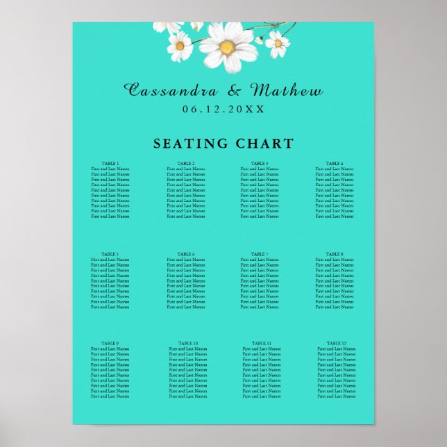 Affiche Mariage floral turquoise Daisy 120 (Devant)