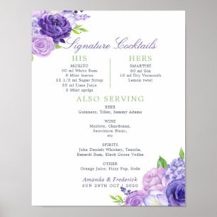 Affiche Mariage Floral Ultra Violet Signature Cocktails