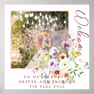 Affiche Mariage floral violet Lavande rousse Bienvenue