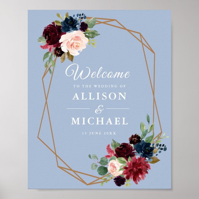 Affiche mariage géométrique bleu roux (Devant)