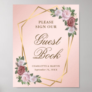 Affiche Mariage géométrique Blush Pink Gold Signet