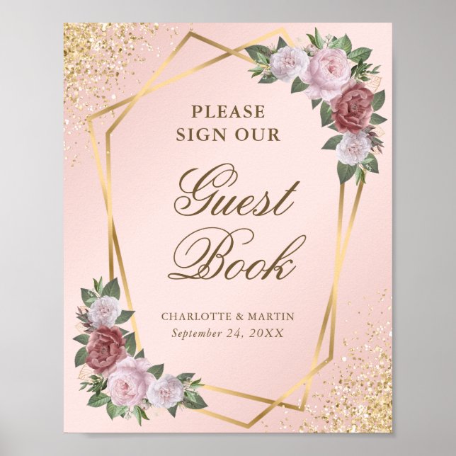 Affiche Mariage géométrique Blush Pink Gold Signet (Devant)