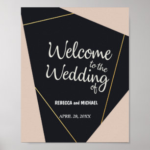Affiche Mariage géométrique rose noir et or