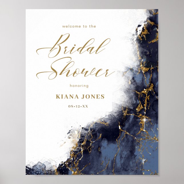 Affiche Mariage Glitter Fête de mariage Bleu Nuit Or ID644 (Devant)