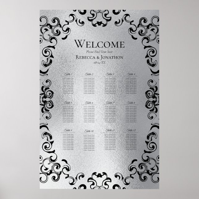 Affiche Mariage gothique au tourbillon argent et noir (Devant)