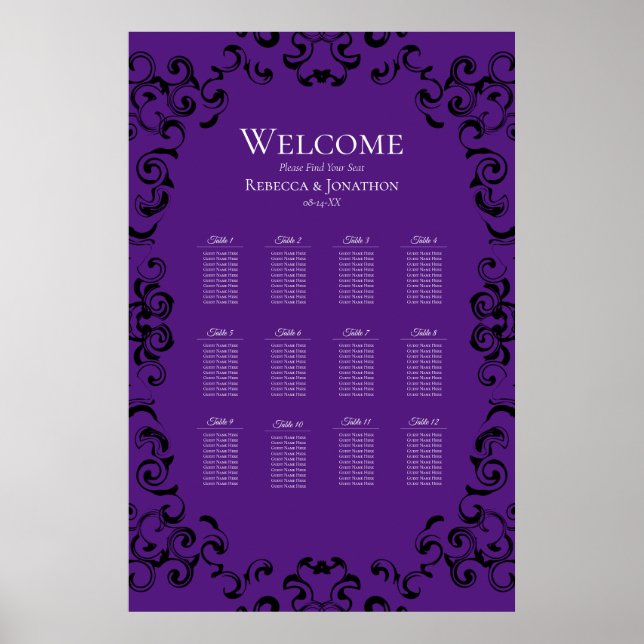 Affiche Mariage gothique violet et noir (Devant)