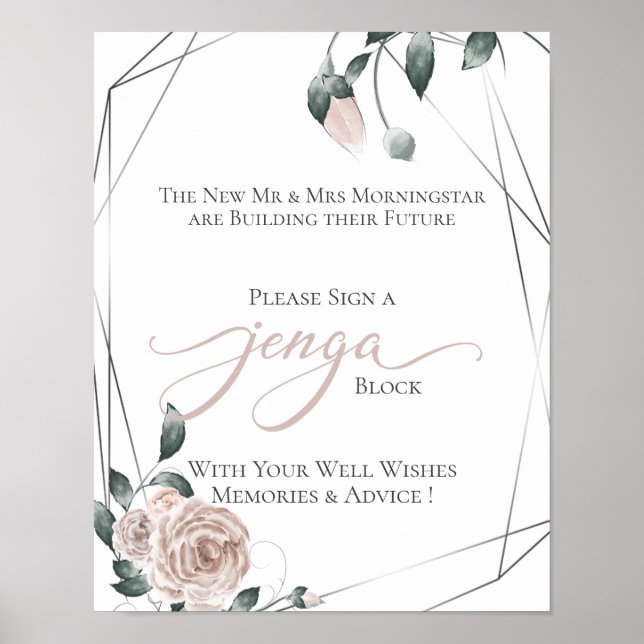 Affiche Mariage GuestBook Jenga Dusty Rose Floral Sign 2 (Devant)