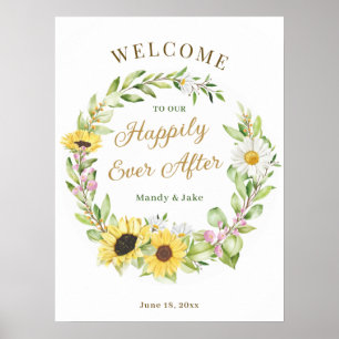 Affiche Mariage Heureux Jamais Après Sunflower Daisy Bienv