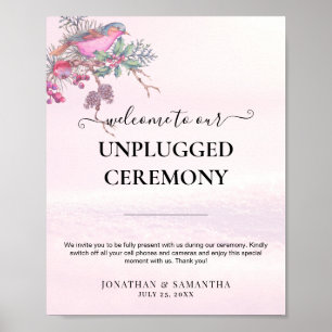 Affiche Mariage hivernal à l'aquarelle Cônes de pin Oiseau