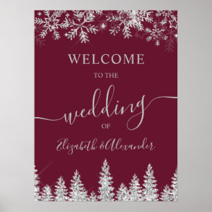 Affiche Mariage hivernal de Noël en pin rouge neige argent