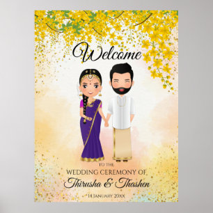 Affiche Mariage indien du Sud Tamil Telugu couple indien