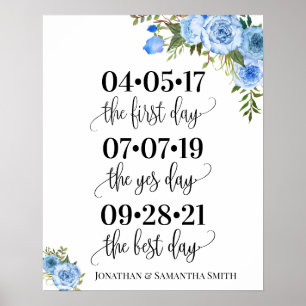 Affiche Mariage jour meilleur date oui jour bleu floral