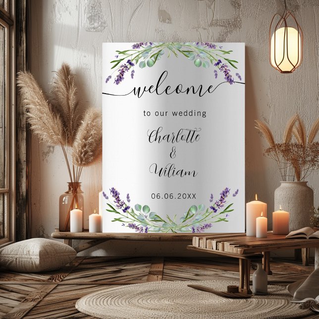 Affiche Mariage lavande argent eucalyptus bienvenue (Créateur téléchargé)