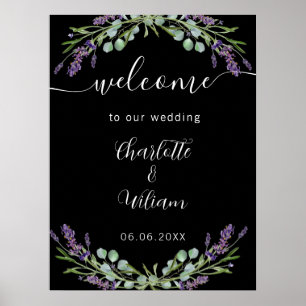 Affiche Mariage lavande noir eucalyptus bienvenue