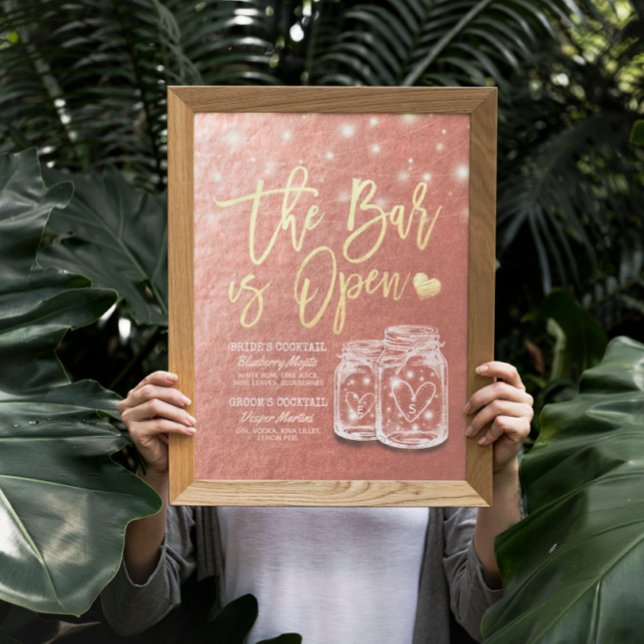 Affiche Mariage Le Bar est ouvert Menu Boissons Pots en Te (Créateur téléchargé)