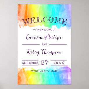 Affiche Mariage LGBTQ Bienvenue Éclaboussure Aquarelle Arc