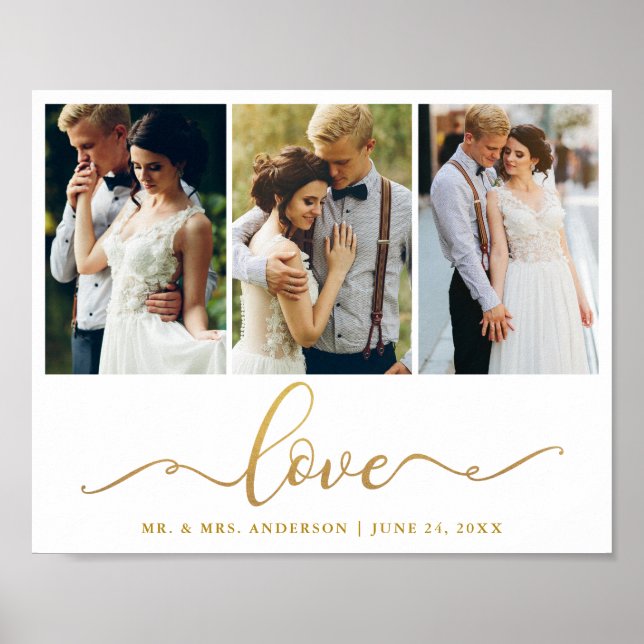 Affiche Mariage Love Elegant Gold Script 3 Photo (Devant)