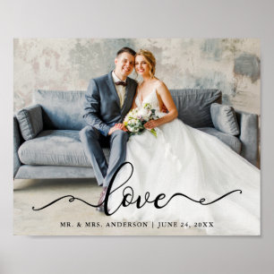 Affiche Mariage Love Elegant Script Bride et Groom Photo