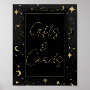 Affiche Mariage Lune Étoiles Célestes Noir & Or 