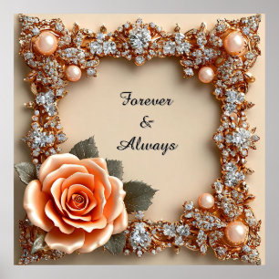Affiche Mariage Luxe Rose Péché Or Diamants Perles