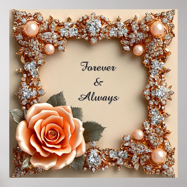 Affiche Mariage Luxe Rose Péché Or Diamants Perles (Devant)