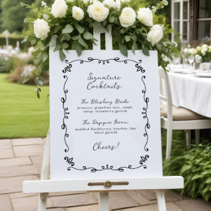 Affiche Mariage manuscrit doux Signature Cocktail Menu