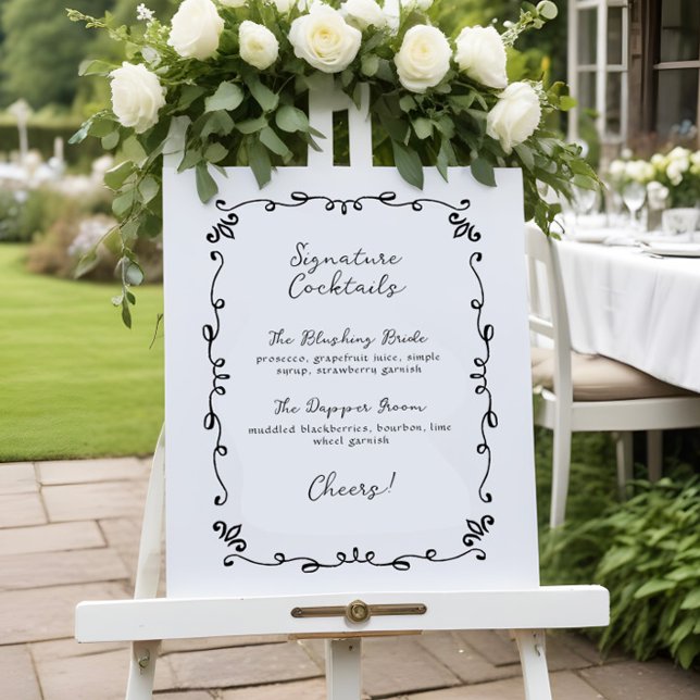 Affiche Mariage manuscrit doux Signature Cocktail Menu (Créateur téléchargé)