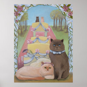 Affiche Mariage mariée et couple de chats