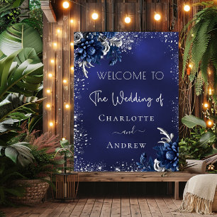 Affiche Mariage marine bleu argent parties scintillant fle